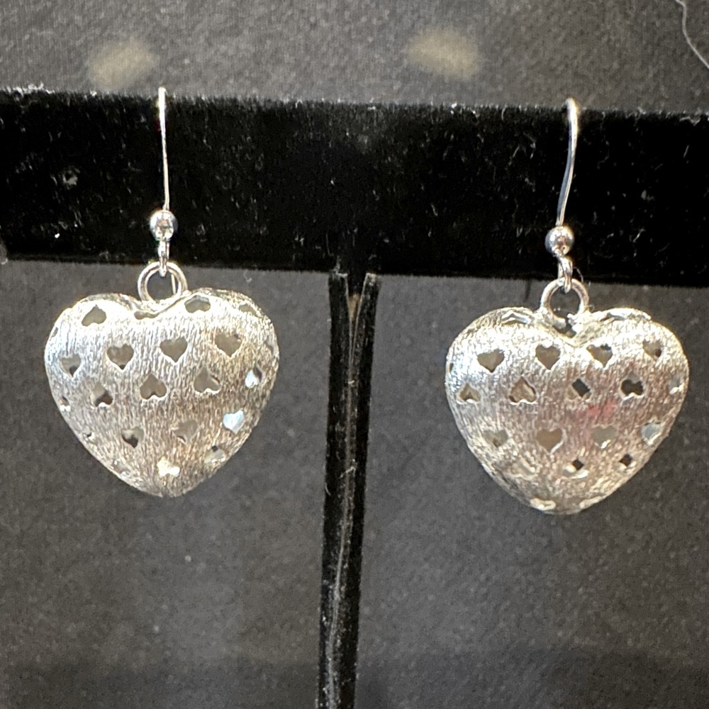 NEW! Brushed stainless steel puffed heart earrings